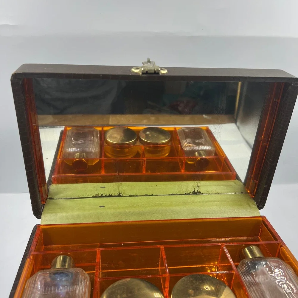 Vintage Snake Skin Mini Train Travel Case Carry On Luggage Handle MCM Distressed